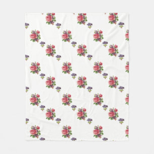 Fleece deken Roze rozen en viooltjes patroon