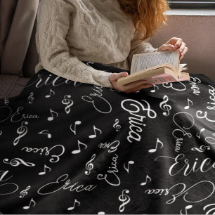 Fleece deken van namen en gespikkelde muzieknoten