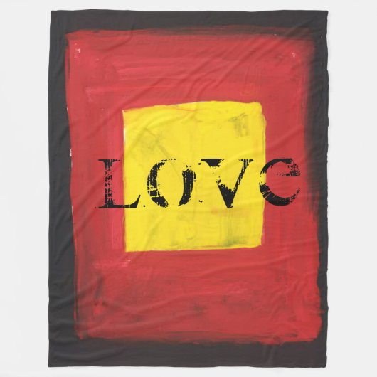 Fleece Deken zwart, rood en geel. (Voorkant)