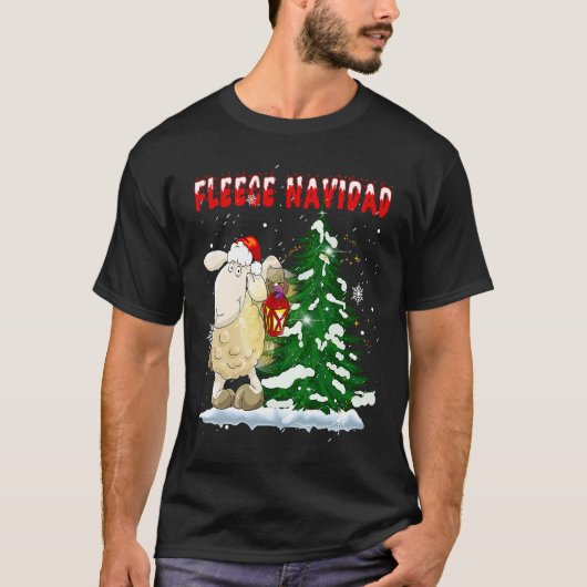 Fleece Feliz Navidad Cute Sheep Kerstmis T-shirt (Voorkant)