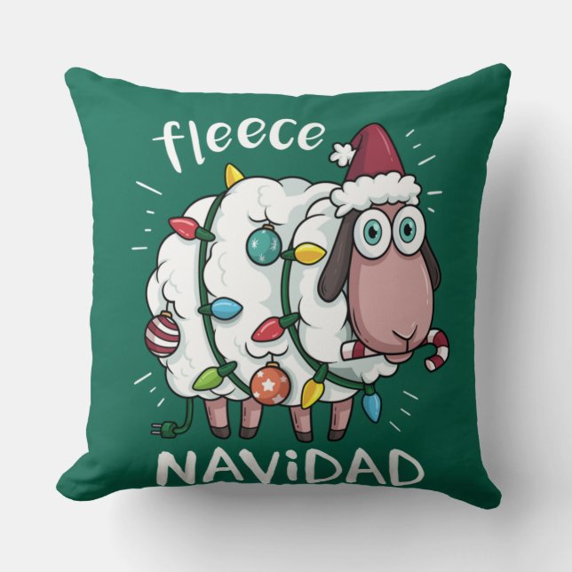 Fleece Feliz Navidad Funny Cute Sheep Christmas Kussen (Voorkant)