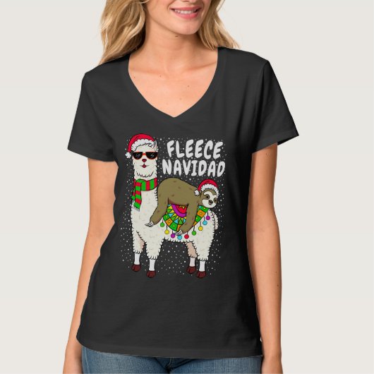 Fleece Feliz Navidad Sloth Riding Llama Kerstmis T-shirt (Voorkant)