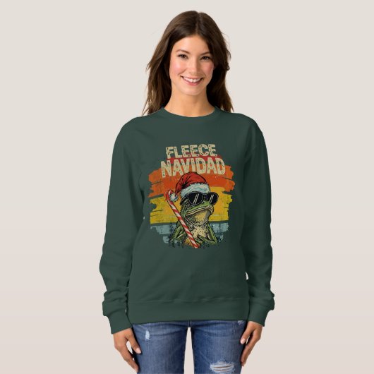 Fleece Navidad Funny Santa Frog Retro Sweatshirt (Devant entier)