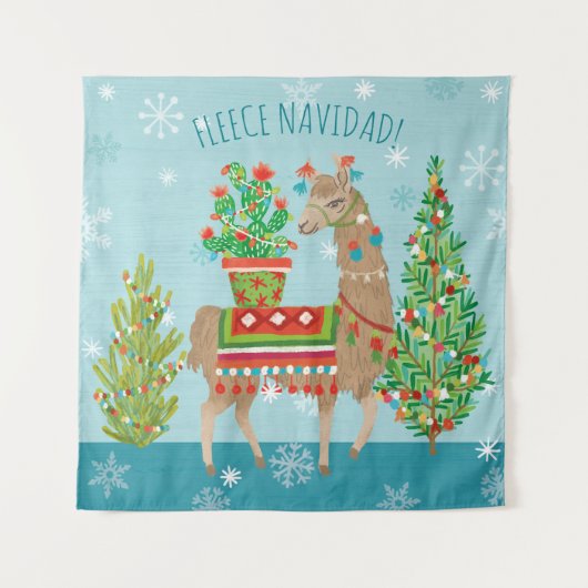Fleece Navidad | Grote kerstdagen met Llamas Wandkleed (Voorkant (horizontaal))