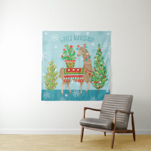 Fleece Navidad Grote kerstdagen met Llamas Wandkleed