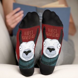 “Fleece Navidad” Lama Festieve Strepen op Rood Sokken