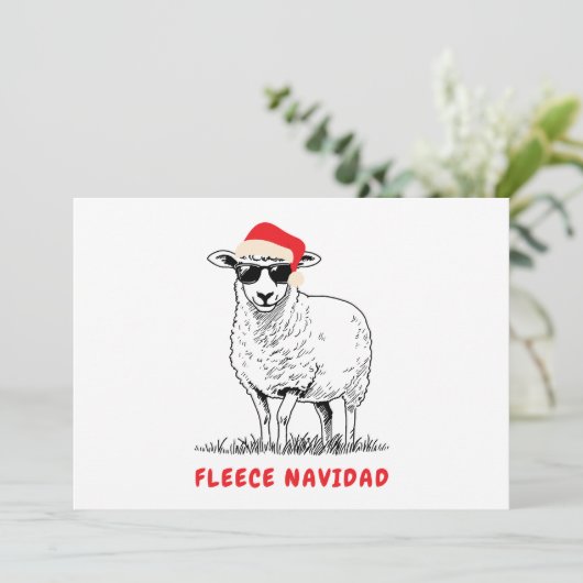 Fleece Navidad Schaap in een zonnebril Feestdagenkaart (Staand voorkant)