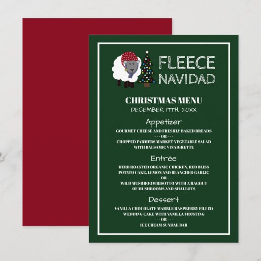 Fleece Navidad, Spaanse stijl Kerstmenu Kaart (Voorkant / Achterkant)