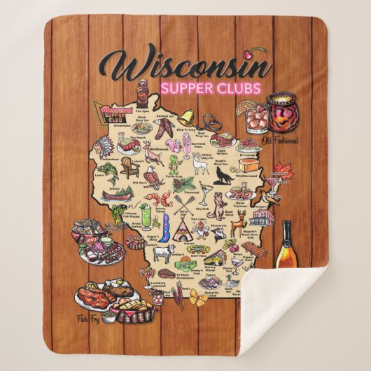 Fleece Sherpa Throw - Wisconsin Supper Club Map (Voorkant)