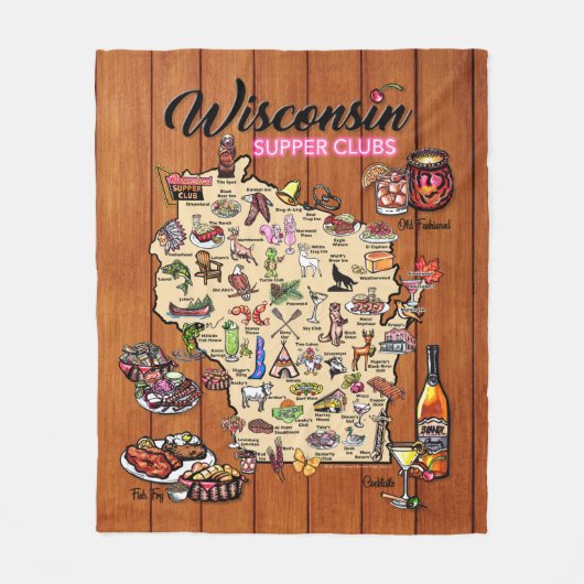 Fleece Throw - Wisconsin Supper Club Map  Deken (Voorkant)
