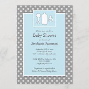 Fles Binky Rattle Baby shower Blue & Grey Kaart