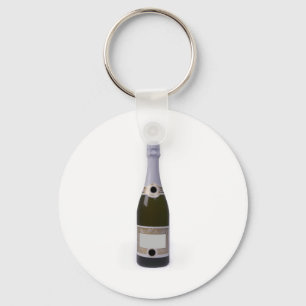 Fles champagne met blanco etiket sleutelhanger
