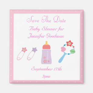 Fles en draai roze bewaren de datum Baby shower Magneet