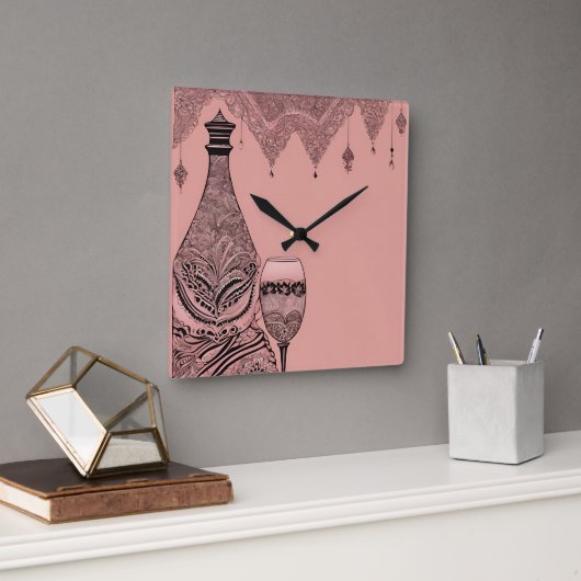 Fles & Glazen Kant AI kunst Vierkante Klok (Kantoor)