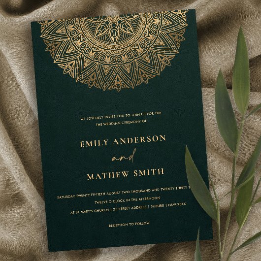 FLES GREEN GOLD CLASSIC MANDALA WEDING KAART