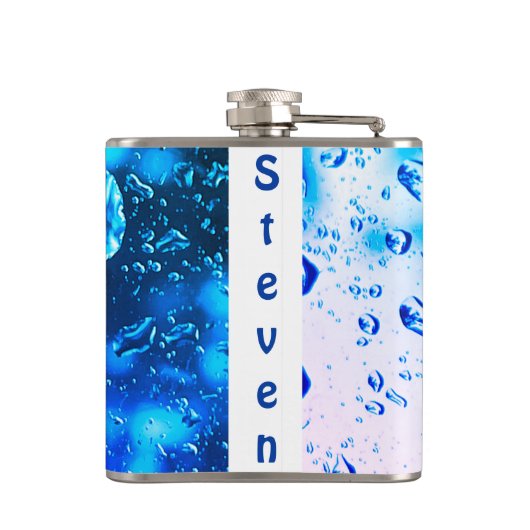 Fles in verloop van blauwe tinten van regendruppel heupfles (Achterkant)