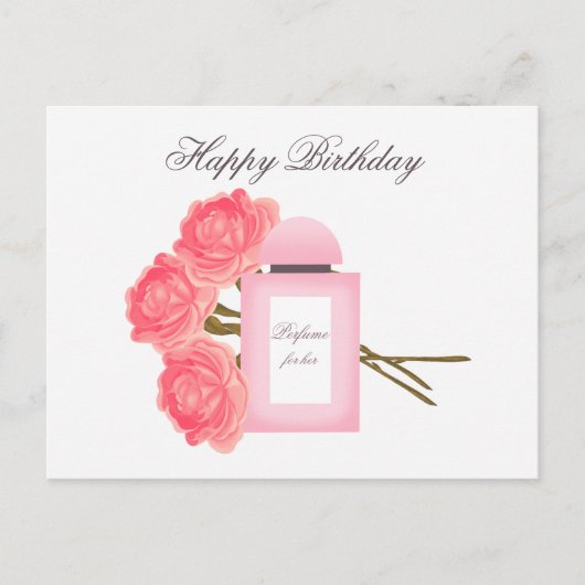 Fles parfum en boeket van Rozen Briefkaart (Voorkant)