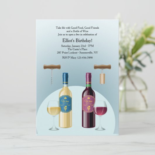Fles rode en witte wijn uitnodiging (Staand voorkant)