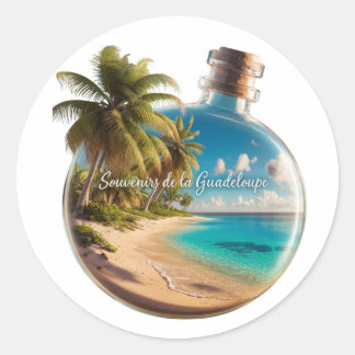 Fles Souvenir Guadeloupe: Tropisch Strand Ronde Sticker