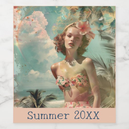 Flesetiket Retro Summer Wijn Etiket (Enkel label)