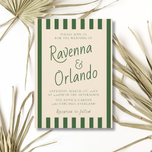 Flesgroene Strepen Retro Minimalistische Trouwdag Kaart