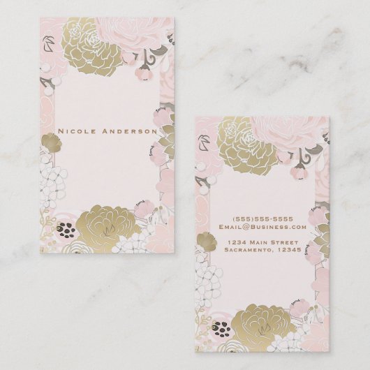 flesje met geblindeerde glazen bleekroze en goud visitekaartje (Voorkant / Achterkant)