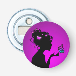 Flesopener De paarse vlinders vrouw Button Flesopener