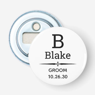 Flesopener met bruidegommonogram button flesopener