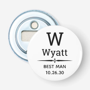 Flesopener met monogram voor de getuige button flesopener