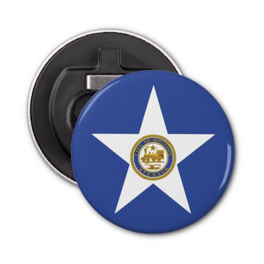 Flesopener met vlag van Houston Button Flesopener (Voorkant)