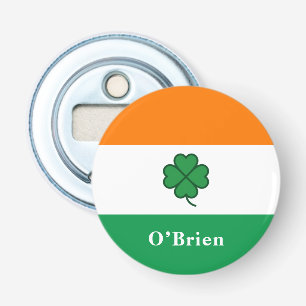 Flesopener met vlag van Ierland en achternaam Button Flesopener