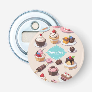 Flesopener met zoetigheidsknop button flesopener