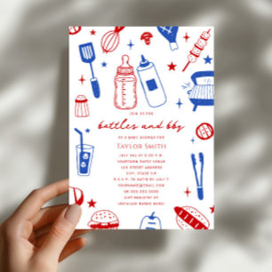 Flessen & BBQ Rood Wit Blauw Neutrale Baby Shower Kaart