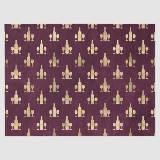 Flessen en glazen metaal-goudwijn op maroon tissuepapier (Voorkant)