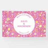 Flessen flankerende, roze, wilde bloemen spandoek (Horizontaal)