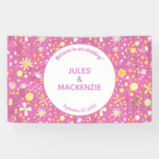 Flessen flankerende, roze, wilde bloemen spandoek (Horizontaal)