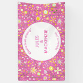 Flessen flankerende, roze, wilde bloemen spandoek (Verticaal)