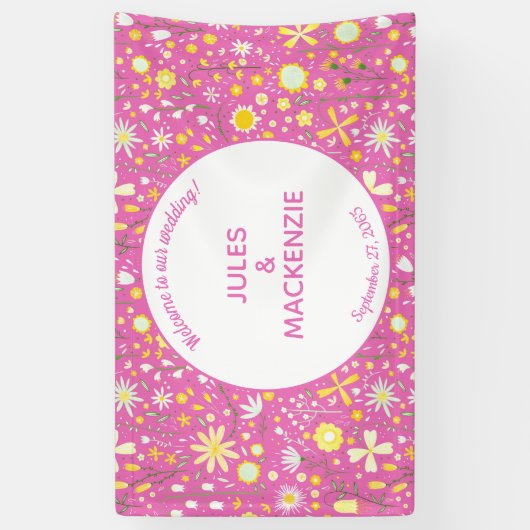 Flessen flankerende, roze, wilde bloemen spandoek (Verticaal)