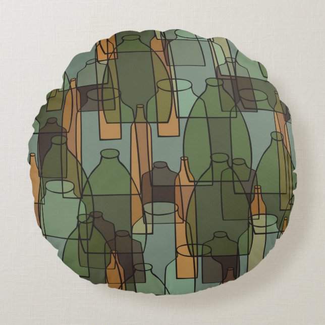  flessen, potten en glazen patroon rond kussen (Voorkant)