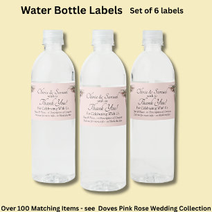 Flessenetiket, Roze Rozen & Duiven Waterfles Etiket