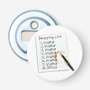FLessenopeners, WODKA BOODSCHAPLIJST Button Flesopener
