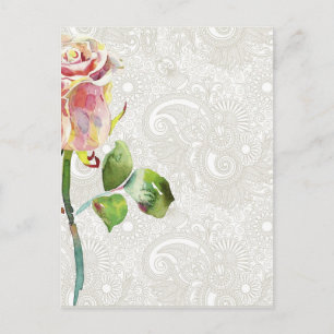 flessenpatroon met roze Waterverf Roos Briefkaart