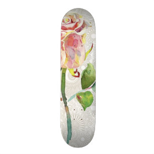  flessenpatroon met roze Waterverf Roos Skateboard