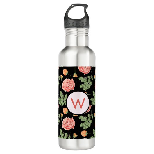 flessenperkleurig Roos botanisch patroon Waterfles (Voorkant)