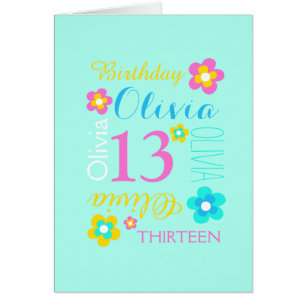 Fleur 13e anniversaire personnalisé aqua jaune ros