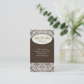 Fleur #1C Chic Brown Damask Visitekaartje (Staand voorkant)