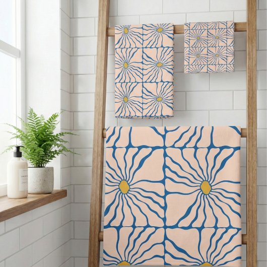 Fleur Abstraite bleu jaune rétro Boho Floral