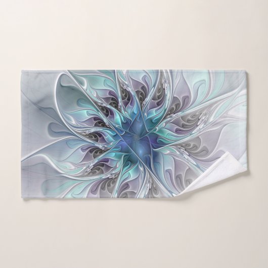 Fleur Abstraite Fractale Moderne Avec Bleu (Serviette à main)
