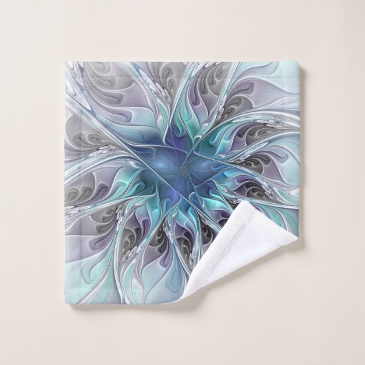 Fleur Abstraite Fractale Moderne Avec Bleu (Gant de toilette)