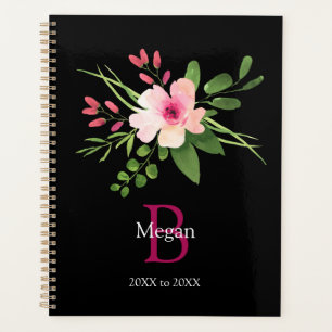 Fleur aquarelle, nom et monogramme, années sur fon